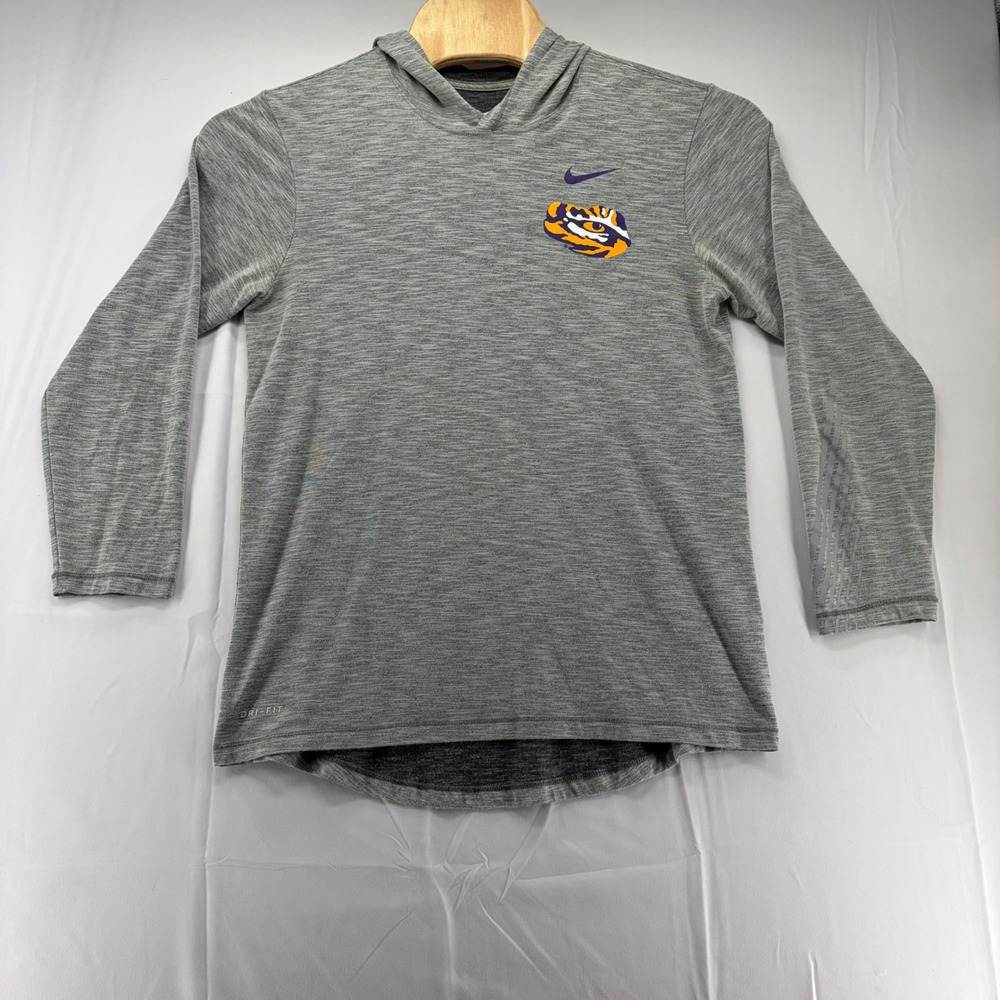 Nike LSU Tigers Dri-FIT Hoodie Mens Medium Gray Space Dye Long Sleeve Tee